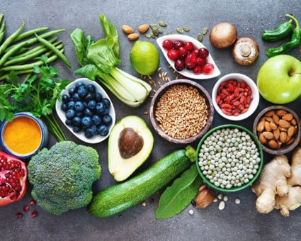 table with healthy foods